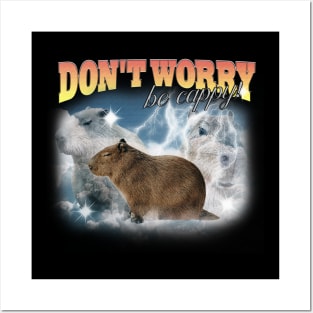 Cabybara Vintage 90s Bootleg Style T-Shirt, don't worry be cappy Shirt, Funny Capybara Meme Posters and Art